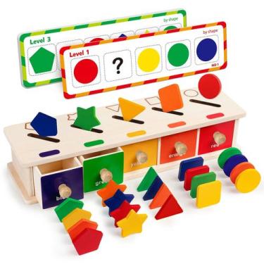 Imagem de Coogam Montessori Toys Wooden Color Shape Sorting Box Game Geometric M