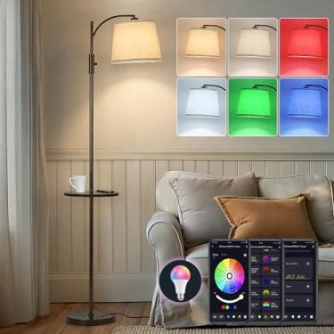 Imagem de AIDENOEY Luminária De Piso Inteligente Com Mesa Lateral, Ajuste De Intensidade Contínuo, Rgb Multicolorido, Cabeça Giratória Ajustável, Controle De Voz Com Alexa E Google Assistente | Luminária Mar
