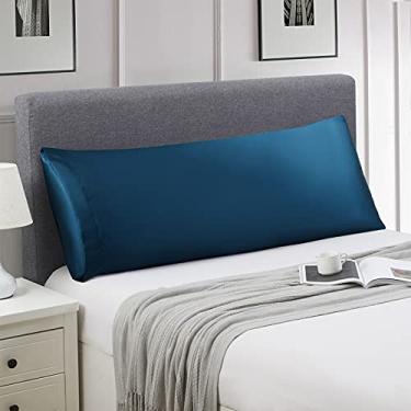 Imagem de Ersmak Capa de almofada de cetim para o corpo, 51 x 137 cm, azul marinho, capa de almofada de cetim ultramacio para o cabelo e a pele, fronha de cetim lateral longa com fecho de envelope