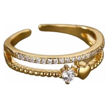 Imagem de Anel Ajustável Feminino Ponto Luz Coração Banhado A Ouro 18K - Tojoia1