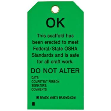 Imagem de Brady 86572 14 cm de altura, 7,6 cm de largura, poliéster econômico B-851, etiqueta de andaime preta na cor verde (pacote com 10)