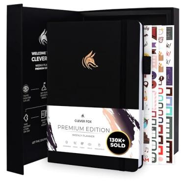 Imagem de Clever Fox Planner Edição Premium – Planejador semanal e mensal luxuoso sem data para aumentar a produtividade e atingir seus objetivos – Organizador – Comece a qualquer hora, A5, dura 1 ano, preto