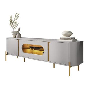 Imagem de Rack para TV Até 75 Polegadas Juquehy 4 Portas com Vidro e Led Off White/Naturale - Móveis Bechara