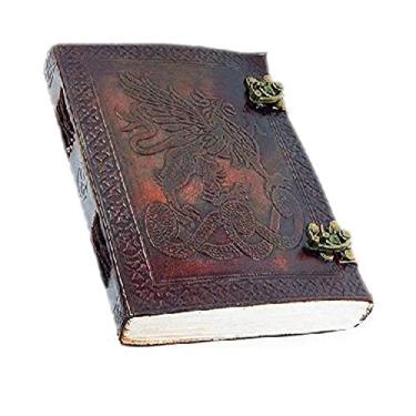 Imagem de OVERDOSE Diário de dragão vintage celta Griffin com trava dupla em C - Diário antigo feito à mão | Caderno de esboços | Caderno - 15 x 20 cm I A5