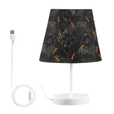 Imagem de Joisal Controladores de jogos legais, lâmpada de LED cinza, mesa com porta USB, lâmpadas modernas para mesa de cabeceira, luminária de destaque, decoração de dormitório