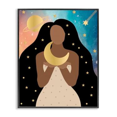 Imagem de Stupell Industries Design de arte giclée emoldurado com mulher segurando a lua preta por Daniela Santiago, 61 x 76 cm