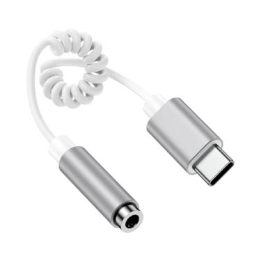 Imagem de Para iPhone 16e USB C para adaptador de fone de ouvido espiral fêmea de 3,5 mm para iPhone 16/16 Pro Max/16 Plus/16 Pro/15 Pro Max/15/15 Pro/15 Plus, iPad, MacBook, 1 pacote com 1 cabo conversor tipo