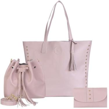 Imagem de Kit Bolsa Sacola Feminina Grande + Bolsa Saco Transversal Pequena + Ca