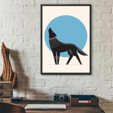 Imagem de Quadro Decorativo Lobo Boho - Lua Azul 24X18Cm - Quadros On-Line