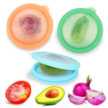 Imagem de Recipientes de armazenamento reutilizáveis de silicone com vedação a vácuo para geladeira, frutas frescas, legumes, alho, cebola, limão, batata, carne, para aquecimento de forno de micro-ondas