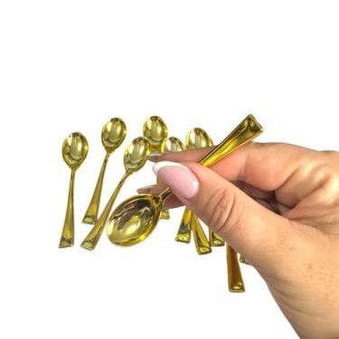 Imagem de Kit Com 30 Mini Colher Dourada Descartável Plástico 10Cm - Aidan
