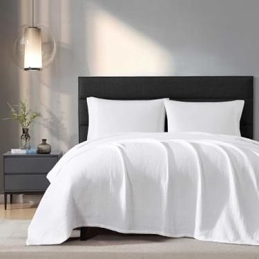 Imagem de Vera Wang - Cobertor casal/Queen, roupa de cama de algodão Matalesse texturizado, leve para uso durante todo o ano, certificado Oeko-Tex (branco)