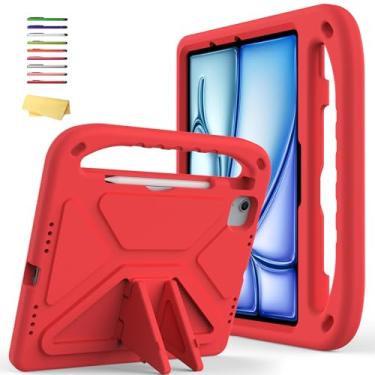 Imagem de UUcovers Capa infantil para iPad Air de 11 polegadas M2 2024 (iPad Air 6ª geração) com alça/suporte/suporte para caneta/suporte leve, resistente, à prova de choque, linda capa de EVA macia, vermelha