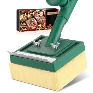 Imagem de Escova para churrasqueira sem cerdas com raspador, escova extra longa de 56 cm para churrasqueira externa, cabeça de limpeza substituível, limpador seguro para grelhas de ferro fundido/aço inoxidável