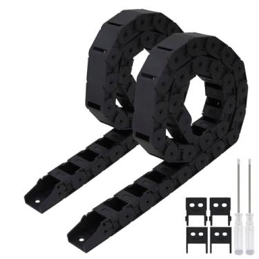 Imagem de LMioEtool Pacote com 2, R38 18 mm x 25 mm (altura interna x largura interna) corrente de arrasto de cabo de plástico preto 1 m de comprimento para CNC, com conectores finais - tipo semi fechado