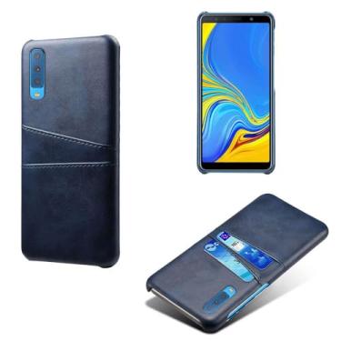 Imagem de Capas Compatível com Samsung Galaxy A7,Caso de couro PU-Tampa de telefone a prova de choque com 2 slots de cartão,Proteção anti-impressão digital e anti-gota-Blue