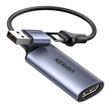 Imagem de UGREEN Placa de captura de vídeo 4K HDMI para USB-A/USB-C Placa de captura HDMI Full HD 1080P USB 2.0 Captura de vídeo e gravação de áudio para jogos, streaming, ensino, videoconferência