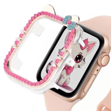 Imagem de Capa bumper de desenho animado compatível com Apple Watch Series 9 8 7 41 mm 45 mm, séries 6 5 4 SE 2 40 mm 44 mm, capa protetora de gato fofo protetor de policarbonato rígido transparente