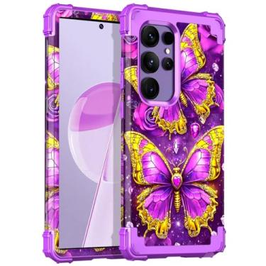 Imagem de Hekodonk Capa para Galaxy S24 Ultra, 3 camadas de proteção resistente à prova de choque de plástico rígido + silicone macio capa protetora contra quedas para Samsung Galaxy S24 Ultra, dourada