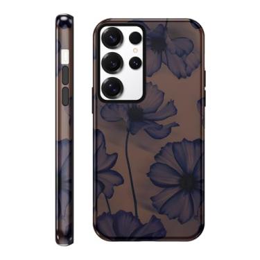 Imagem de Yomjew Linda capa de telefone floral floral para Samsung Galaxy S23 Ultra 5G capa de 6,8 polegadas, estampa retrô azul coquete design 2 em 1 brilhante capa à prova de choque TPU macio proteção de PC