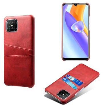 Imagem de Capas Compatível com Honor Play 5 5G,Caso de couro PU-Tampa de telefone a prova de choque com 2 slots de cartão,Proteção anti-impressão digital e anti-gota-Red