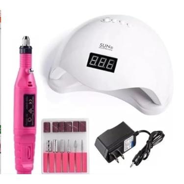 Imagem de Kit Cabine Unhas Led Uv Gel Bivolt Sun + Lixa Unha Elétrica para Manicure Profissional e Cuidado Doméstico/Estufa Leds 48w Secagem Gel Acrigel