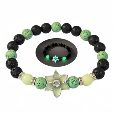 Imagem de LXSSLY Pulseiras femininas de pedra vulcânica natural de 8 mm, pulseiras luminosas de girassol, pulseira brilhante de pedra vulcânica, pulseira de proteção com contas elásticas elásticas para homens