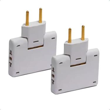 Imagem de Kit 2 Benjamin Adaptador de Tomada Dobrável 10a Bivolt 127/220v Articulado 90 Graus, 10A, Branco
