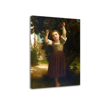 Imagem de LXURY Bouguereau. O apanhador de cerejas. Reprodução de pinturas famosas. Arte de parede em tela. Pôsteres e impressões. Imagem para decoração de casa 50 x 75 cm Moldura interna