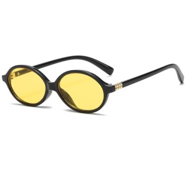 Imagem de Long Keeper Óculos de sol ovais retrô para mulheres e homens anos 90, pequenos, redondos, vintage, ovais, óculos de sol modernos com proteção UV, Armação preta - lente amarela