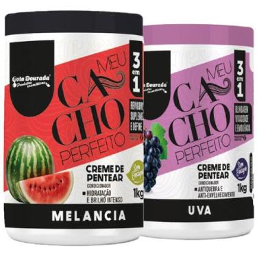 Imagem de Kit Gota Dourada Cacho Perfeito Tratamento Creme Pentear Uva + Morango