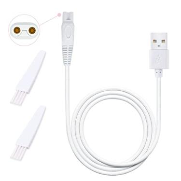 Imagem de Cabo de carregamento USB para barbeador feminino, compatível com acabamento ao toque, sem falhas, recarregável, aparador elétrico feminino, cabo de alimentação de 5 V, branco com escova limpa, 2 peças