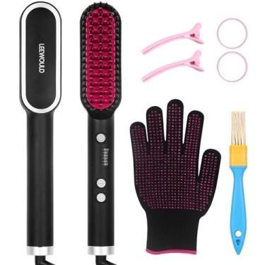 Imagem de devlasba Escova Alisadora De Cabelo, Pente Quente Portátil Para Mulheres Com Cabelos Grossos, Cerâmica, Proteção Contra Vazamento E Função Antiescaldante, Rosa (Preto)