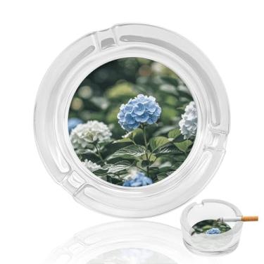 Imagem de Cinzeiro de vidro de cristal de pássaro de íris de hibisco, cinzeiro redondo de vidro resistente para fumar cinzeiro portátil decorativo moderno para uso em casa, escritório, interior, exterior, pátio