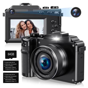 Imagem de Câmera digital kanorleey 4K 48MP, lente dupla, zoom 18X, WiFi, preta
