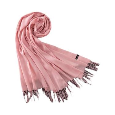 Imagem de Xale de Caxemira Longo Feminino - Cor Sólida, Hijab, Pashmina com Borl