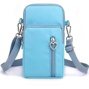 Imagem de Kkauuope Bolsa tiracolo pequena para mulheres, bolsa de ombro de nylon durável de grande capacidade com entrada embutida para fone de ouvido, Azul-claro