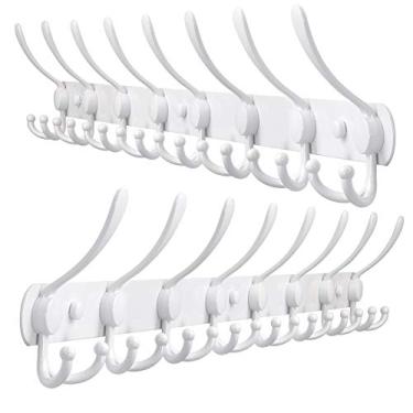 Imagem de Dseap Suporte de parede para cabideiro - 75 cm de comprimento 8-três ganchos de parede para pendurar casacos chapéus roupas bolsa porta lama entrada, branco, pacote com 2