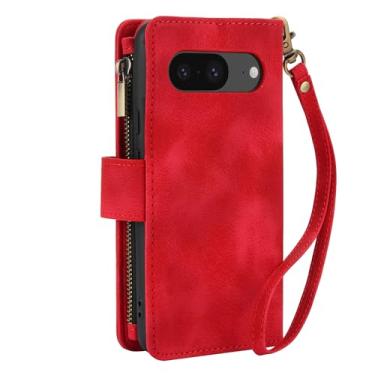 Imagem de Dteck Capa para Google Pixel 8A (15,5 cm) versão 2024, capa carteira protetora de couro PU com compartimentos para cartões/bolsos, capa dobrável portátil leve com alça de ombro, vermelha