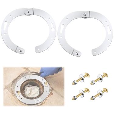 Imagem de Ceoighe Kit de reparo de flange de vaso sanitário de 2 peças, anel de reparo de flange de vaso sanitário com parafusos de armário de 6 mm x 6 cm, anel dividido de aço inoxidável para ferro fundido
