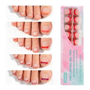 Imagem de Misssix Unhas curtas de pressão na ponta dos pés, 150 peças, pontas de unha francesas vermelhas, extensões de ponta de unha de gel macio quadrado para mulheres, arte de unhas, faça você mesmo, 15