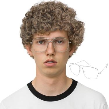 Imagem de AMZCOS Peruca Afro Marrom Curto com Óculos para Voto Fantasia Masculina Louca Engraçada Perucas de Festa para Fantasias de Halloween Nerd e Acessório Cosplay