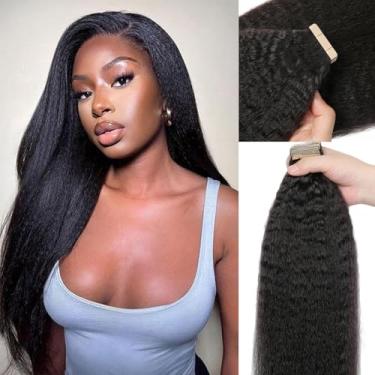 Imagem de Extensões de cabelo Kinky Straight Tape ins cabelo humano real 45,7 cm 20 peças 3c 4a Fita invisível sem costura em extensões de cabelo humano para mulheres negras e meninas trama de pele 40 g