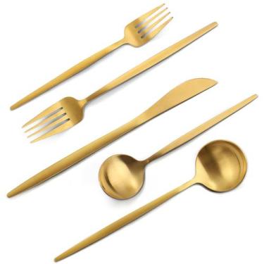 Imagem de Conjunto de talheres VANVRO Matte Gold de 40 peças em aço inoxidável