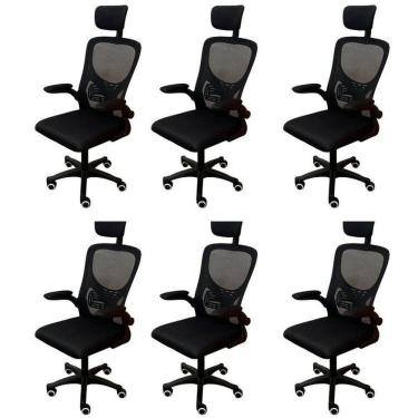Imagem de Kit 6 Cadeiras Escritório Presidente Tela Mesh Bogotá Preto