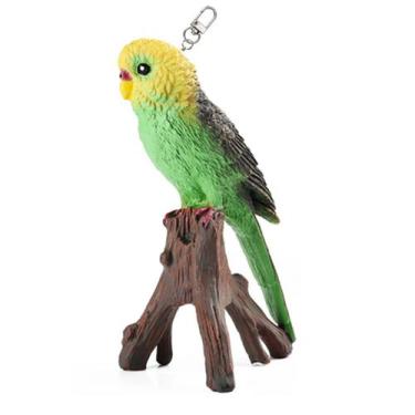 Imagem de Chaveiro periquito azul no poleiro pet Realista para Amantes de Aves -