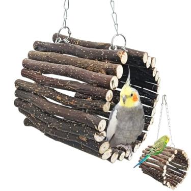 Imagem de BNOSDM Brinquedos de balanço de papagaio em túnel de pássaros de madeira natural para pendurar ninho de papagaio, rede de pássaros, acessórios para conures, periquitos, periquitos, tentilhões