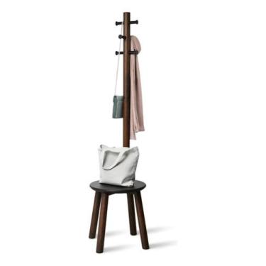 Imagem de Cabideiro e Banco Pillar - Madeira Natural - 6 Ganchos - 50x50x165 cm 