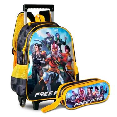 Imagem de Kit Mochila De Rodinha Com Capuz + Estojo Duplo Free Fire - Clio