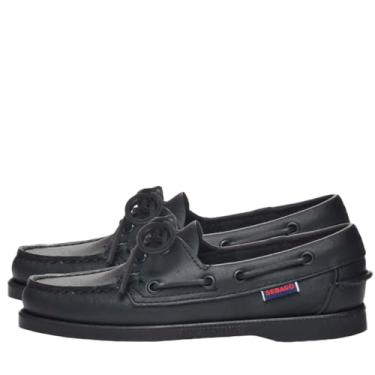 Imagem de Sebago Portland Boat Shoes – Mocassins de couro de flor integral, costurado à mão com forro de meia de couro e sem marcas, sola de borracha antiderrapante, Preto total., 42